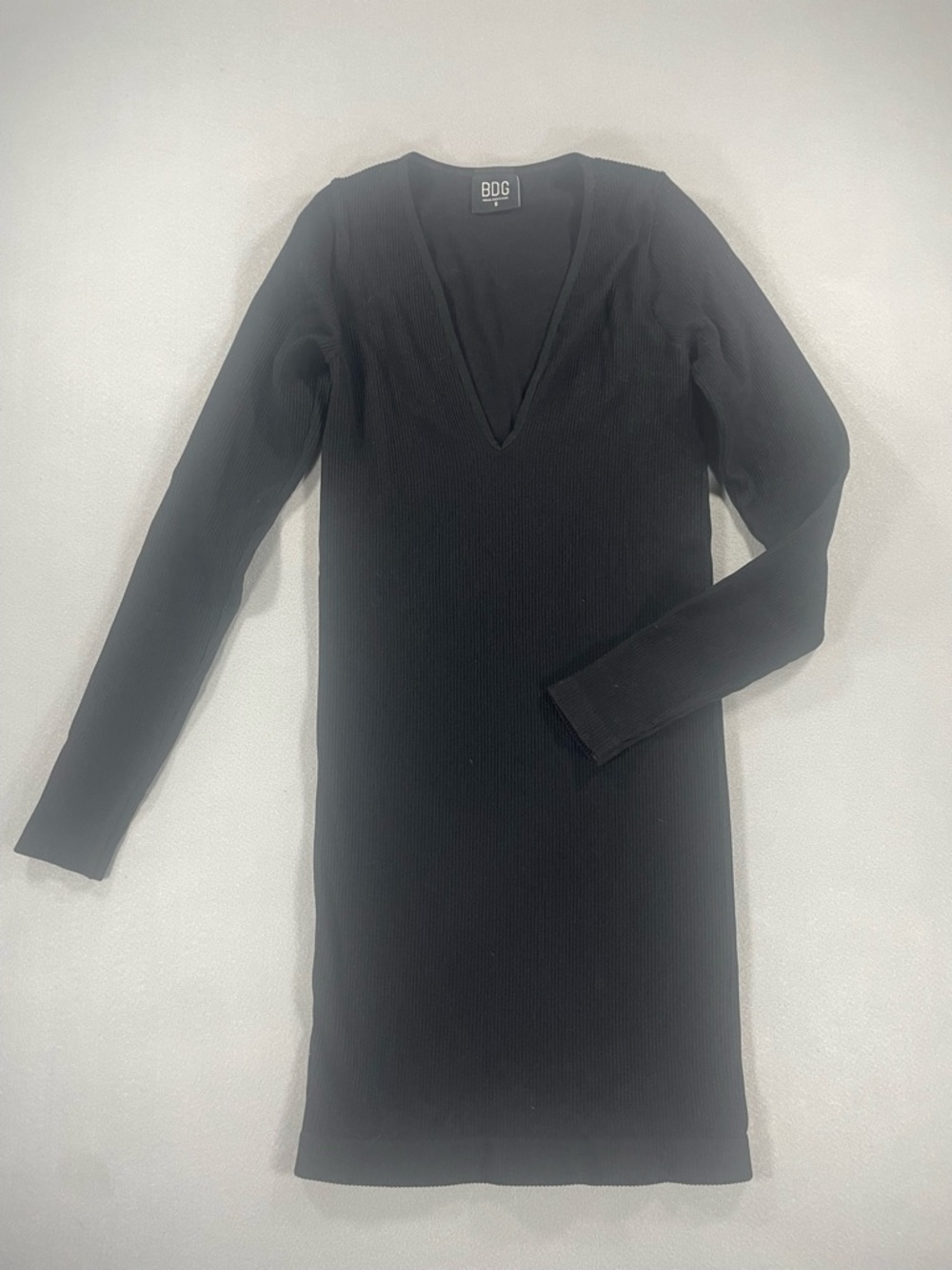BDG Urban Outfitters Womens Black Ribbed Long Sleeve V-Neck Mini Dress S